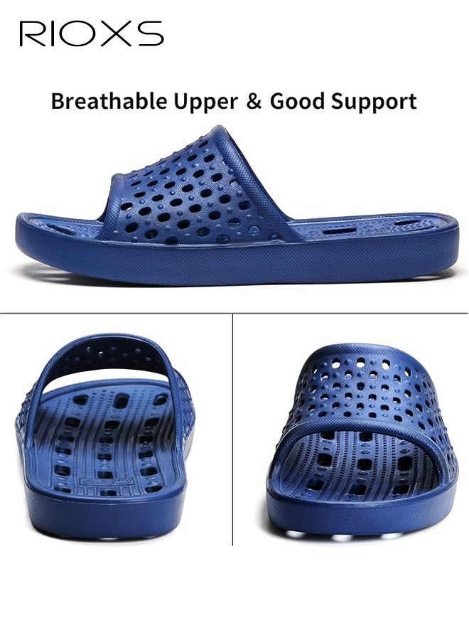 RIOXS Slippers For Men Women, Quick Drying Shower Slippers With Drainage Holes, Soft Comfortable Slippers, Unisex Flat Sliders, Non-Slip Bath Slippers, Bathroom Slippers For Indoor Outdoor Poolside Use, Lightweight Dorm Home Slide Sandals, Dark Blue - Image 5